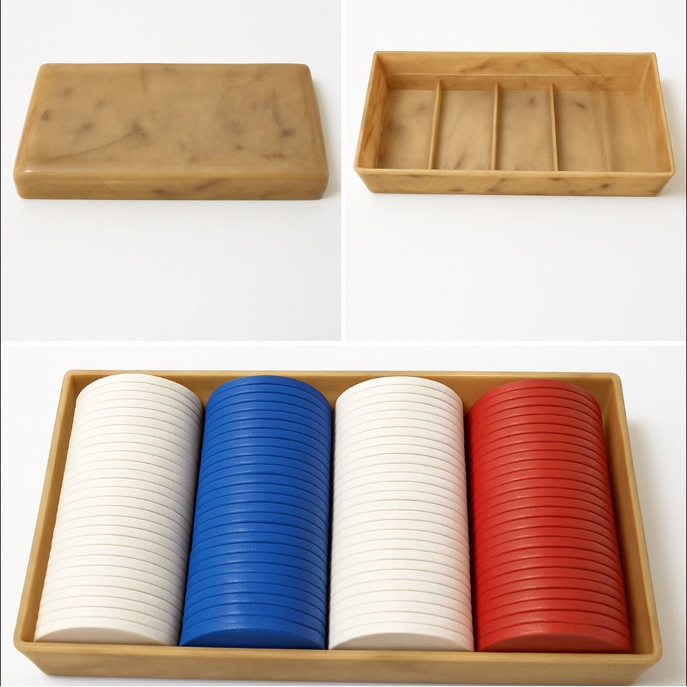 Vintage Poker Chip Set Red White Blue in Marbled Case – Mid Century Game Night